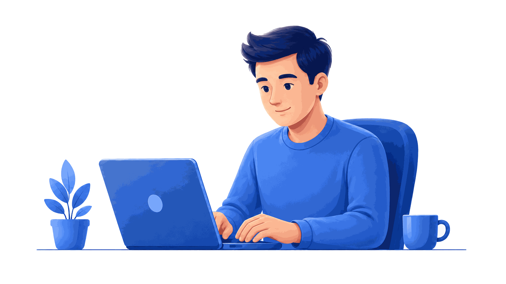 Illustration of Ibrahim at his laptop