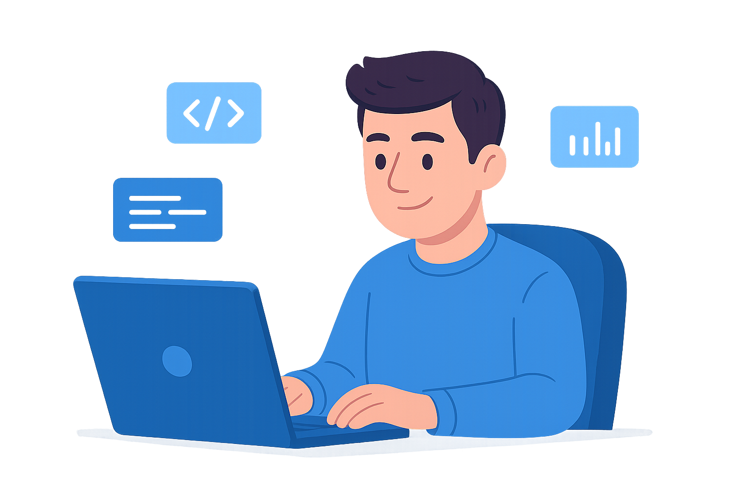 Illustration of Ibrahim at his laptop